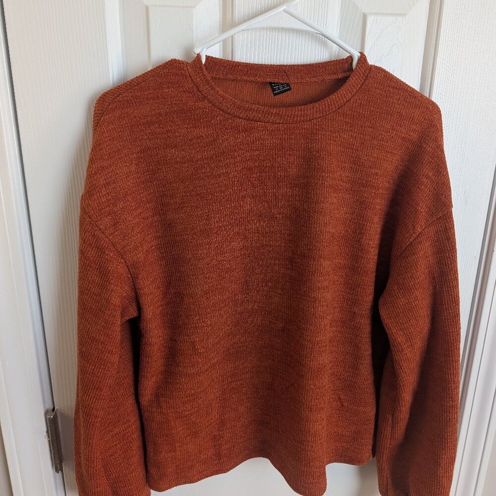 Shein burnt orange crew lantern sleeve crop sweater knit long sleeve pumpkin